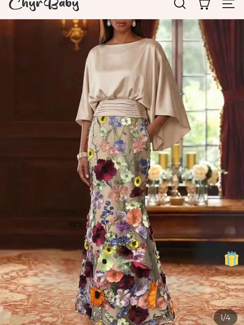Elegant Floral Embroidered Maxi Skirt - Cream